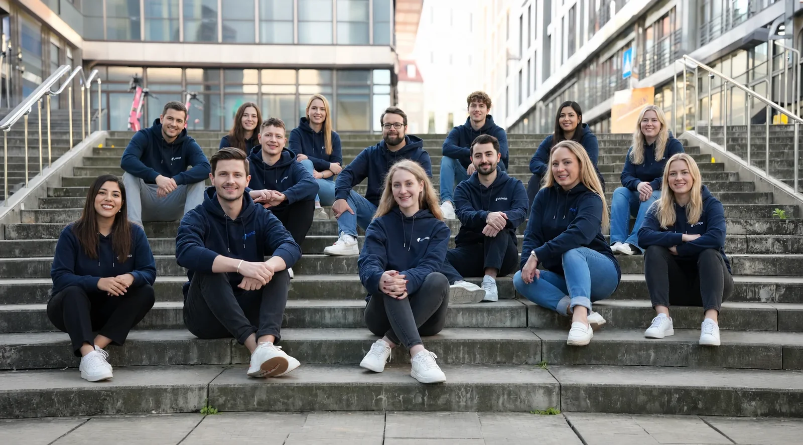 Das dotega-Team vor dem Büro in Stuttgart